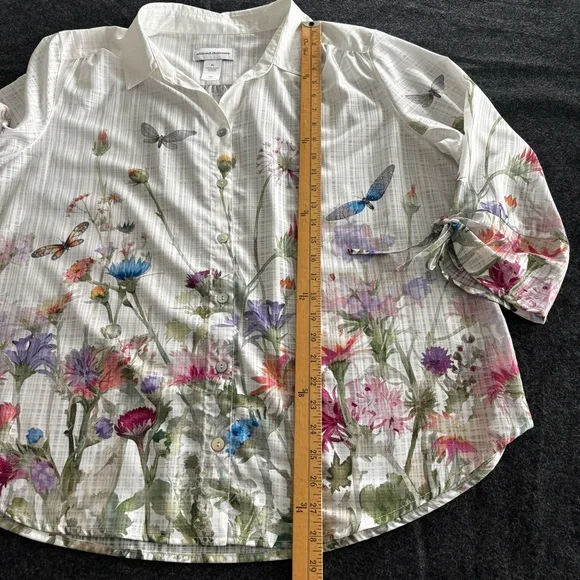 Alfred Dunner Garden Party Floral Watercolor Button Front White Blouse XL NWOT - Picture 7 of 13